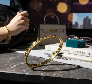 Rainbow Gemstone Gold Bangle